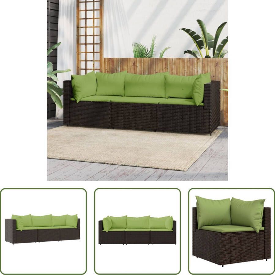 The Living Store Hoekbank Middenbank Groene Kussens Bruin PE-rattan 63x63x57.5cm 100% Polyester Stalen Frame Modulair Ontwerp