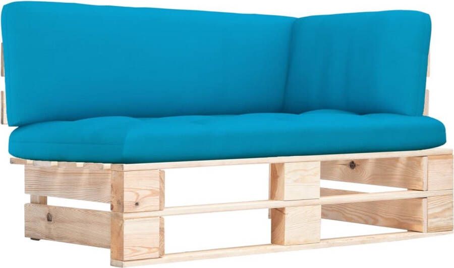 The Living Store Hoekbank Pallet 110 x 65 x 55 cm Blauw Kussen