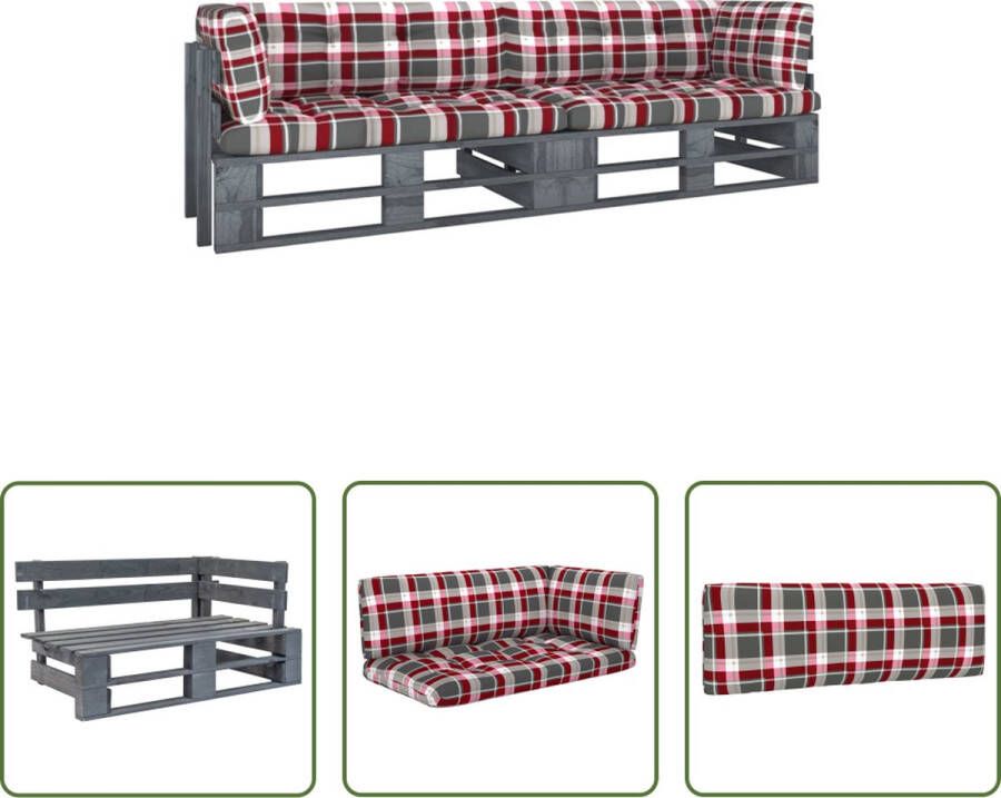 The Living Store Hoekbank Pallet 110 x 65 x 55 cm Grenenhout Grijs 100% polyester kussen