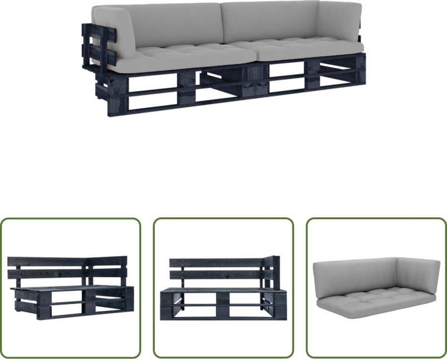 The Living Store Hoekbank Pallet 110 x 65 x 55 cm Grenenhout Grijs Kussen Montage vereist