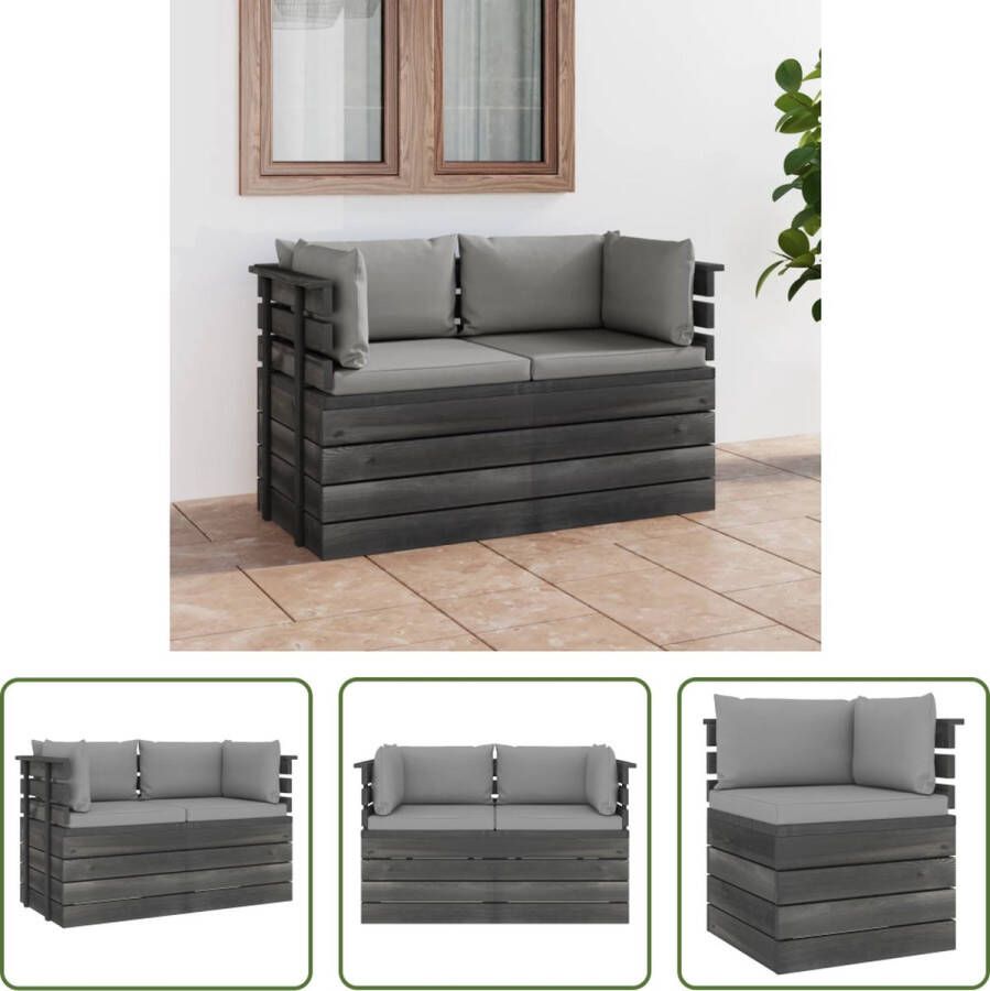 The Living Store Hoekbank Pallet 65 x 65 x 71.5 cm Massief grenenhout Grijs kussen