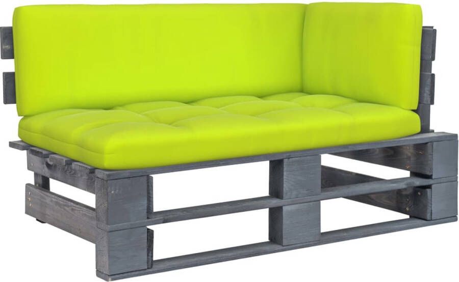 The Living Store Hoekbank Pallet Grenenhout 110 x 65 x 55 cm Helder groene kussens