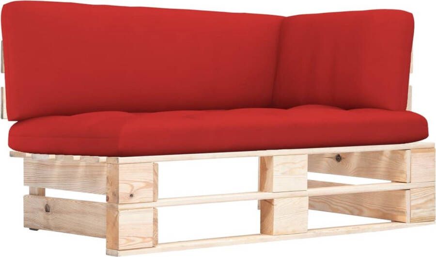 The Living Store Hoekbank Pallet Grenenhout 110 x 65 x 55 cm Rood kussen