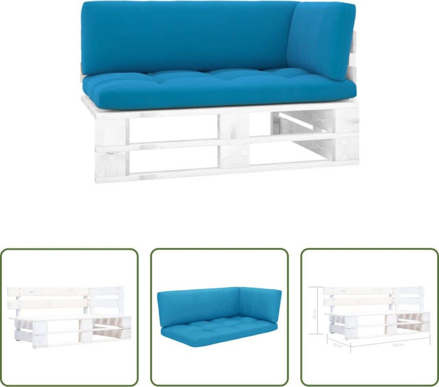 The Living Store Hoekbank Pallet Grenenhout Blauw kussen 110x65x55 cm Waterbestendig Montage vereist