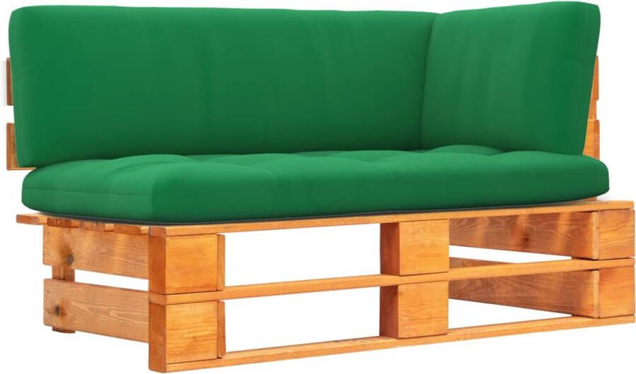 The Living Store Hoekbank Pallet Grenenhout Groen Kussen 110x65x55 cm