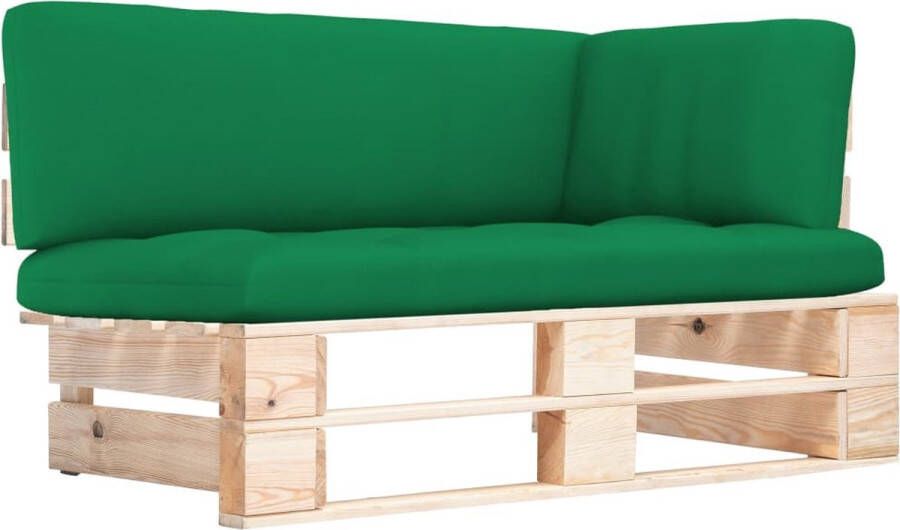 The Living Store Hoekbank Pallet Hout 110x65x55 cm Groen kussen