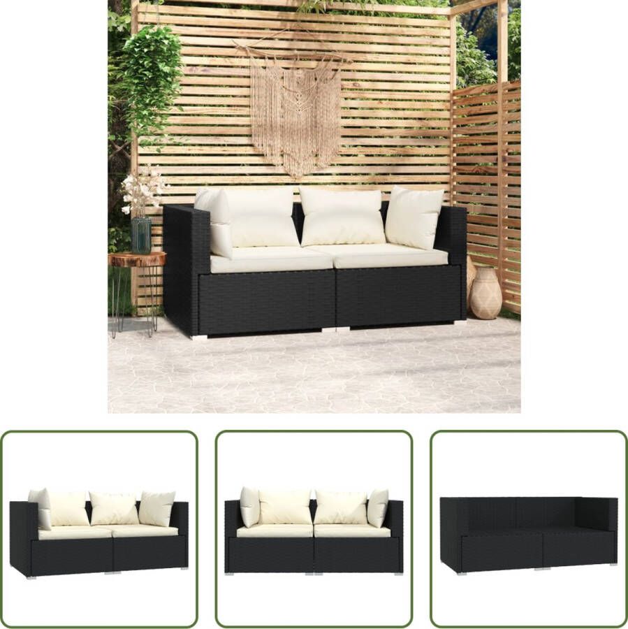 The Living Store Hoekbank PE-rattan 140 x 70 x 60.5 cm Zwart Inclusief kussens