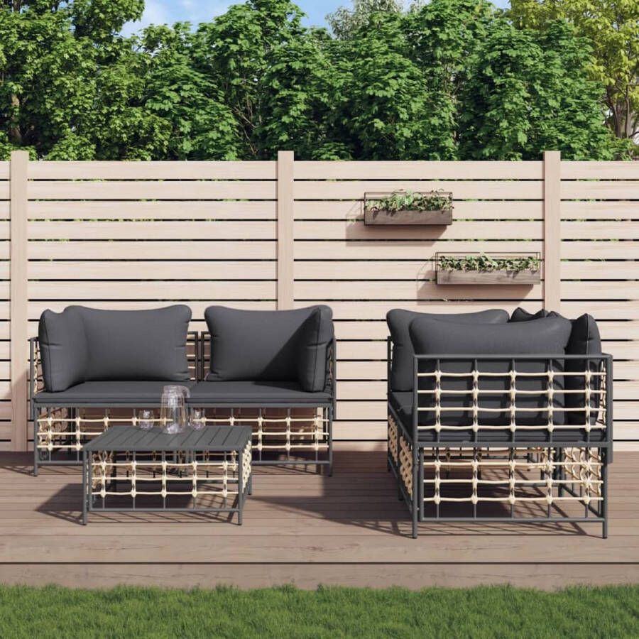 The Living Store Hoekbank Poly Rattan 72 x 72 x 66 cm antraciet weerbestendig