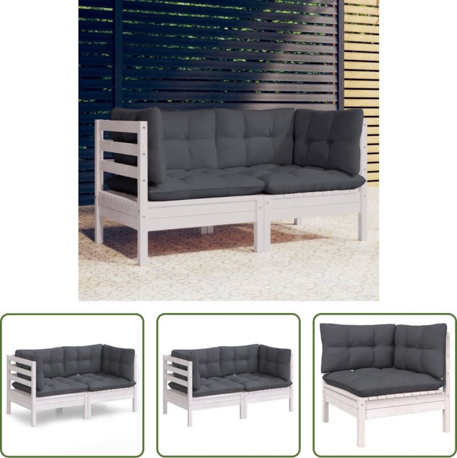 The Living Store Hoekbank tuinmeubelset 2-zitsbank Massief grenenhout Modulair design Wit 63.5x63.5x62.5cm