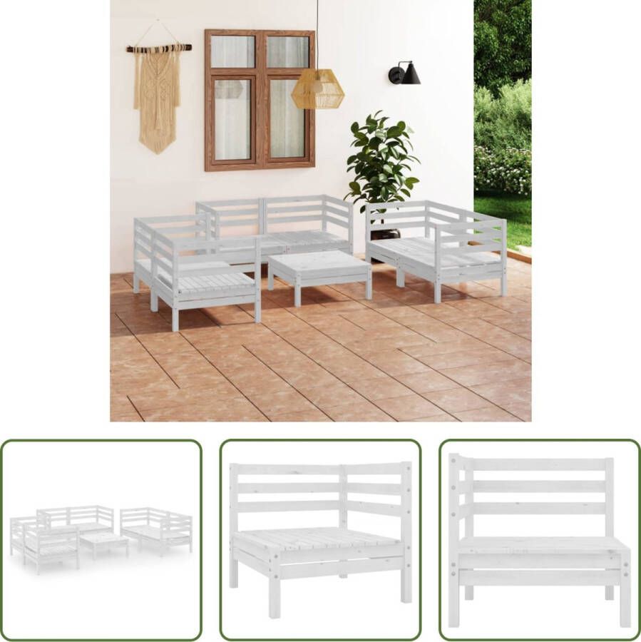 The Living Store Hoekbank Tuinset Massief grenenhout Wit 63.5x63.5x62.5cm (BxDxH) 6x hoekbank en 1x tafel