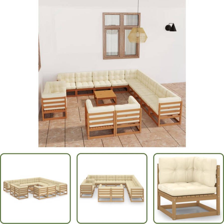 The Living Store Hoekbanken Lounge set 70 x 70 x 67 cm Massief grenenhout Honingbruin 100% polyester