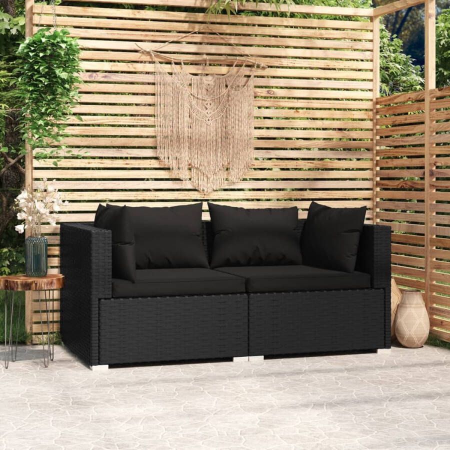 The Living Store Hoekbankset 2-zits PE-rattan staal 140 x 70 x 60.5 cm zwart