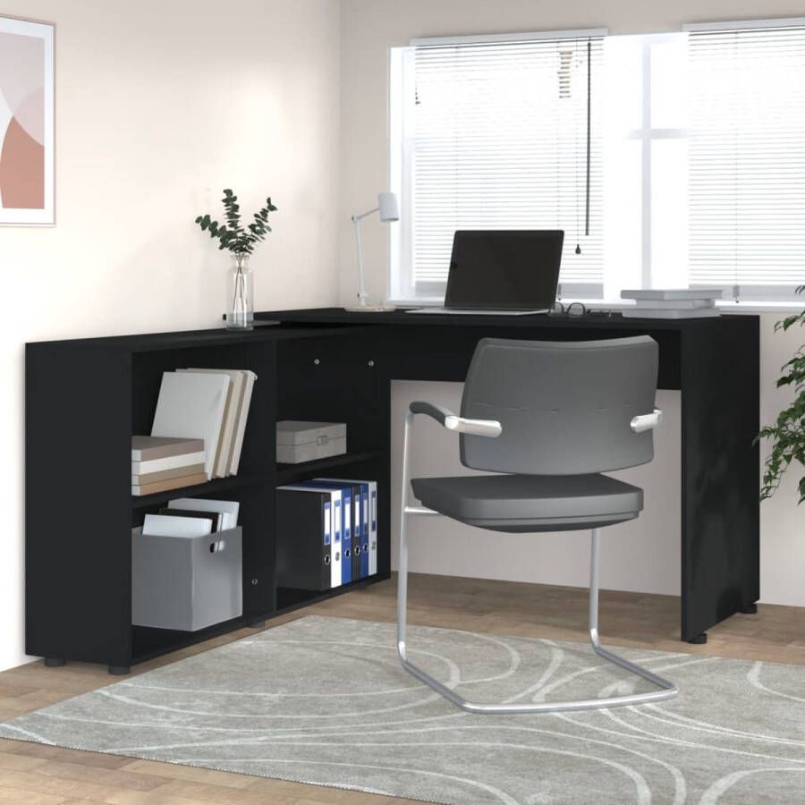 The Living Store Hoekbureau Moderne Praktisch Bureau 130 x 60 x 75 cm Duurzaam Zwart Bewerkt hout