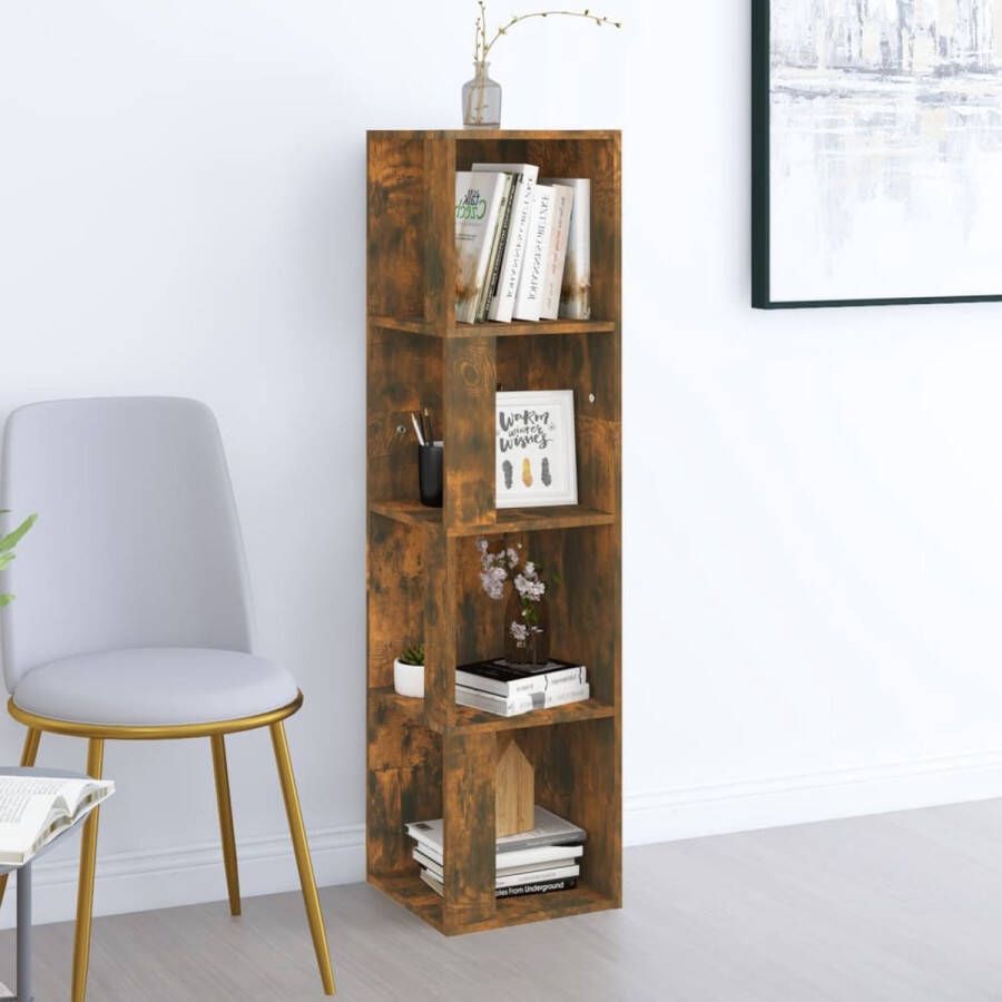 The Living Store Hoekkast Klassiek Boekenkast 33x33x132 cm Gerookt Eiken