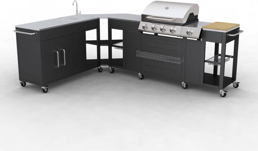 The Living Store Hoekkeuken Montana Buitenkeukens 248 x 55 x 112 cm RVS en gepoedercoat staal