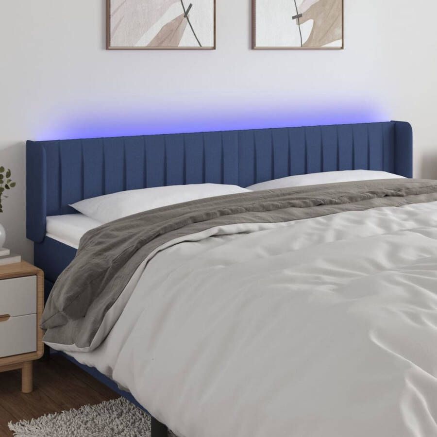 The Living Store Hoofdbord Blauw LED-verlichting Verstelbaar Duurzaam 203x16x78 88 cm