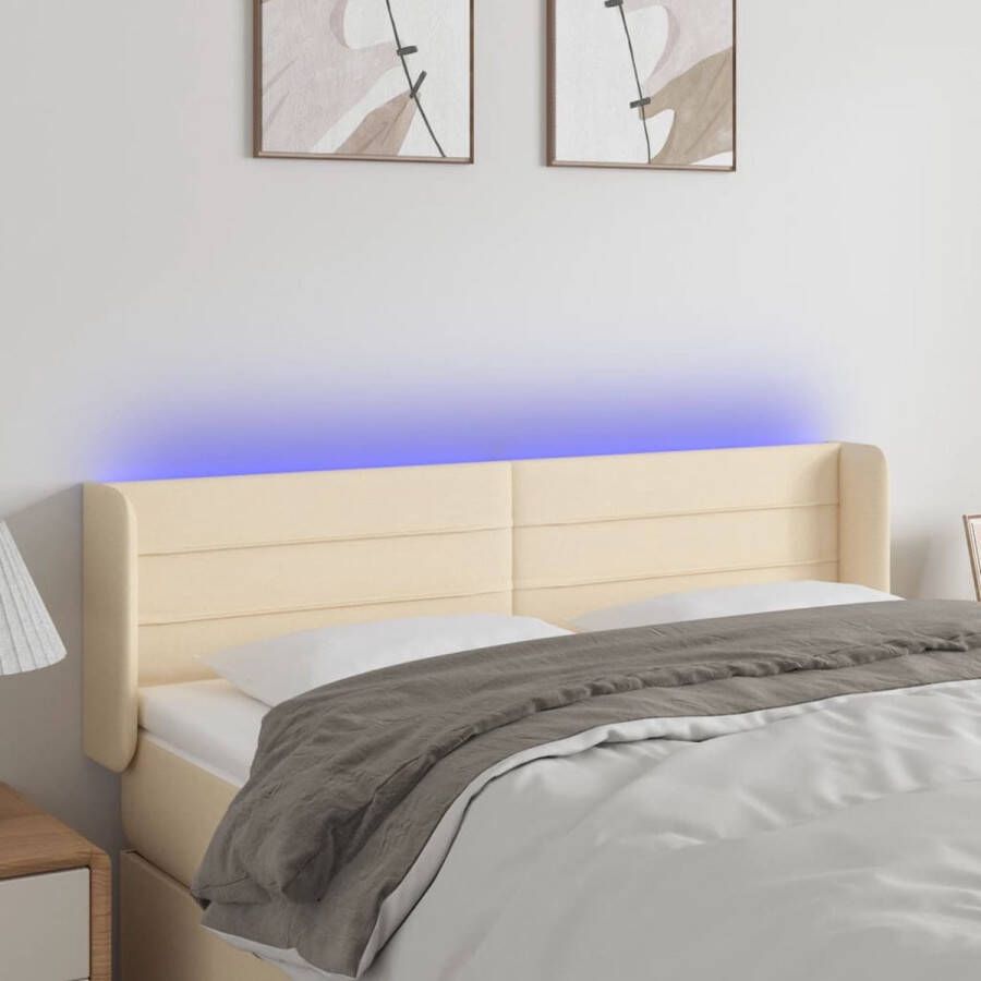 The Living Store Hoofdbord Crème LED-strip Verstelbaar Duurzaam materiaal