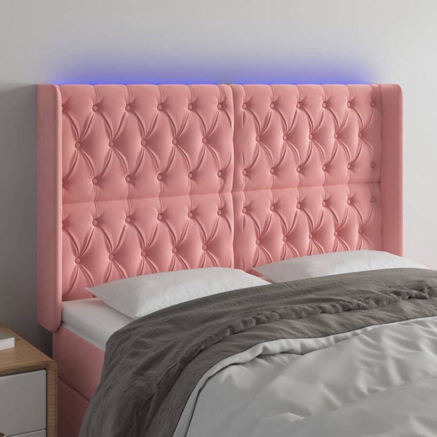 The Living Store Hoofdbord Fluweel Verstelbare hoogte LED-verlichting Snijdbare LED-strip Roze 203 x 16 x 118 128 cm