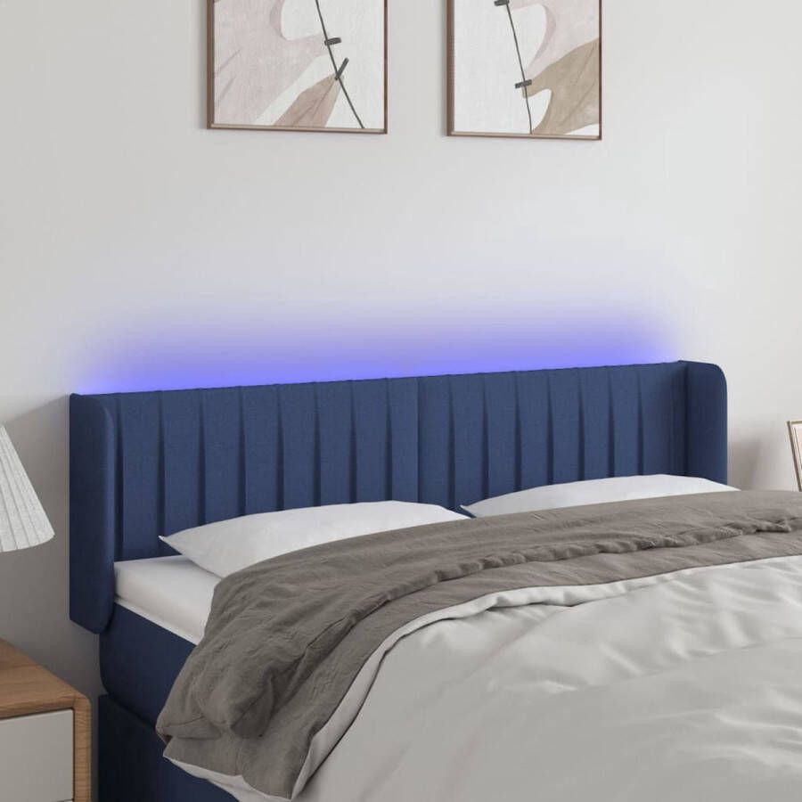 The Living Store Hoofdbord LED Blauw 147 x 16 x 78 88 cm Verstelbaar Comfortabele ondersteuning Duurzaam materiaal Kleurrijke LED-verlichting Snijdbare LED-strip IP65