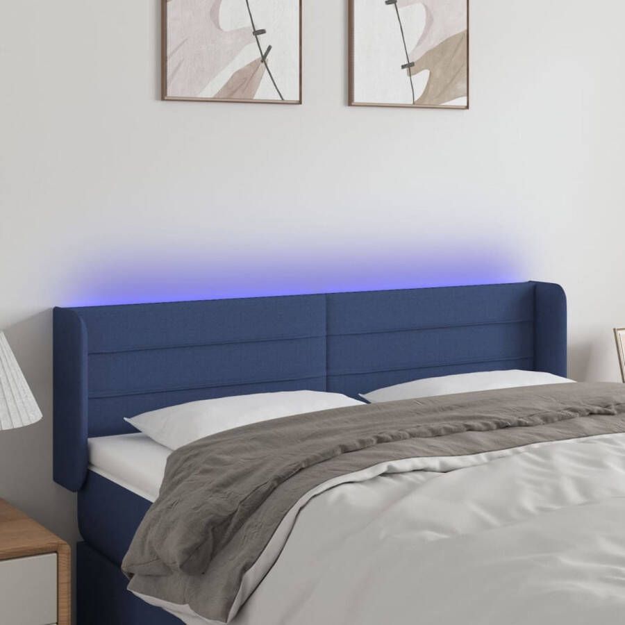 The Living Store Hoofdbord LED Blauw 147 x 16 x 78 88 cm Verstelbaar Duurzaam Kleurrijke LED-verlichting