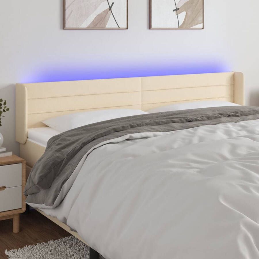 The Living Store Hoofdbord LED Verlichting Verstelbare Hoogte Comfortabele Ondersteuning Snijdbare LED-strip Crème 163 x 16 x 78 88 cm