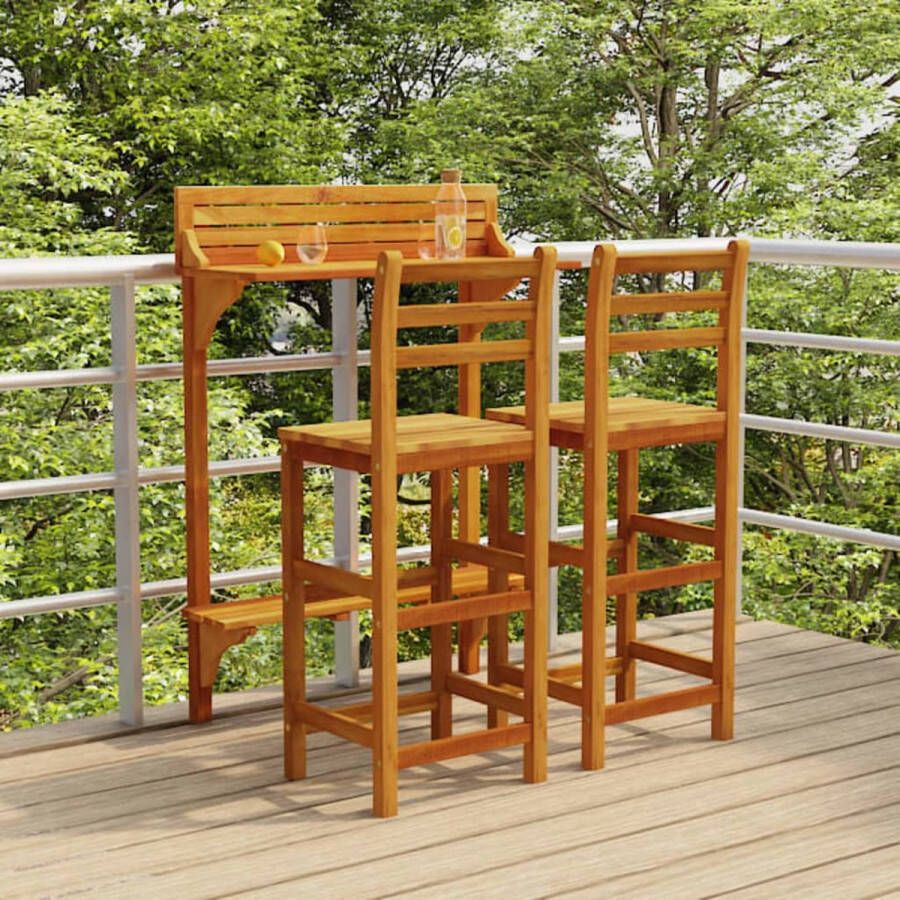 The Living Store Houten Balkonbarset Massief acaciahout Tuintafel en Stoelen Praktisch Tafelblad Comfortabele Barkrukken Metalen beugels Afmetingen- Tafel 90x37x122.5 cm Kruk 42x36x110 cm (BxDxH) Montage Vereist