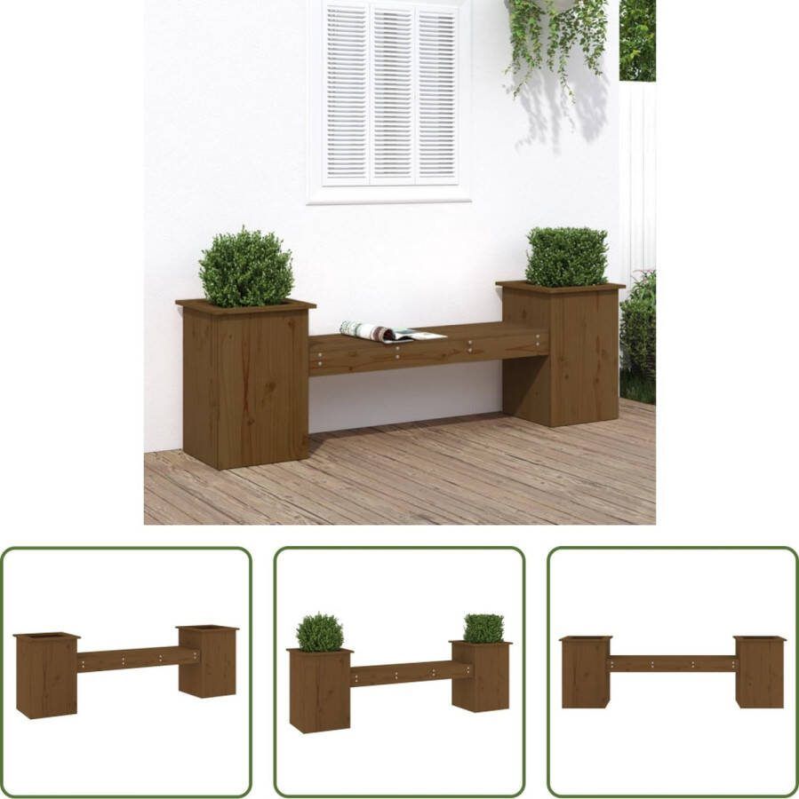 The Living Store Houten Bankje met Plantenbakken 184.5 x 39.5 x 56.5 cm Massief Grenenhout