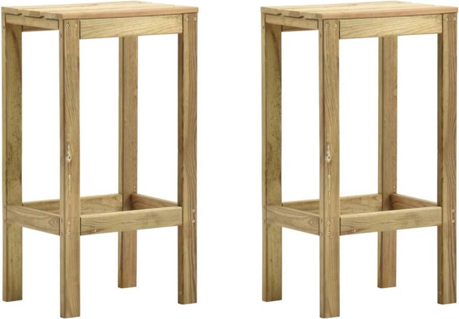 The Living Store Houten Barkrukken Set van 2 Grenenhout Groen geïmpregneerd 40 x 36 x 75 cm