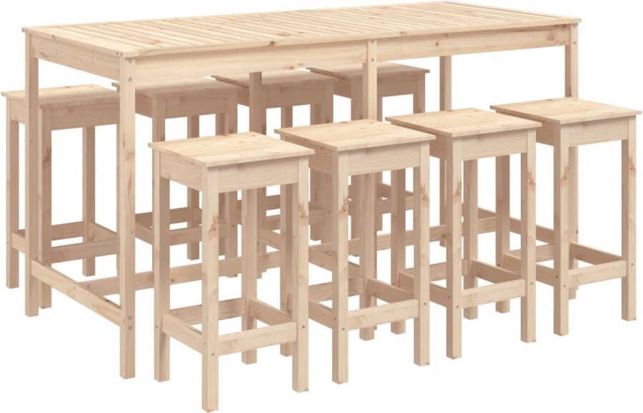 The Living Store Houten Barset Grenenhout Bartafel 203.5x90x110 cm Barkrukken 40x40x78 cm Stevig Praktisch Breed toepasbaar