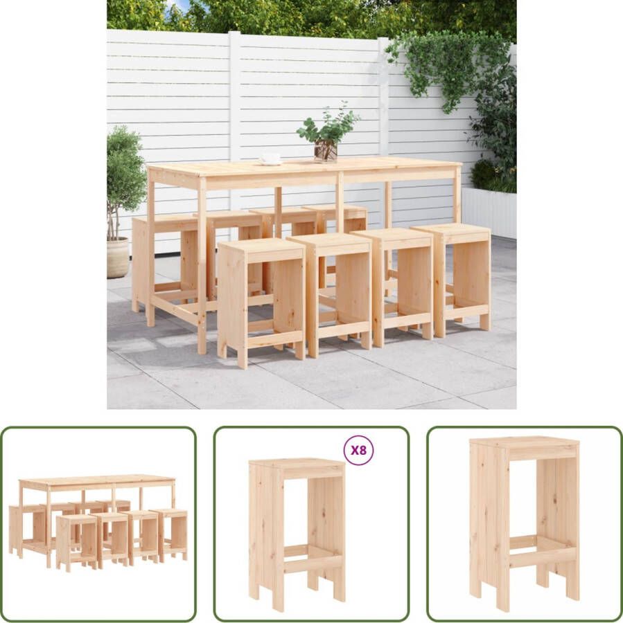 The Living Store Houten Barset Massief grenenhout Barkruk 40x36x75cm Tuintafel 203.5x90x110cm