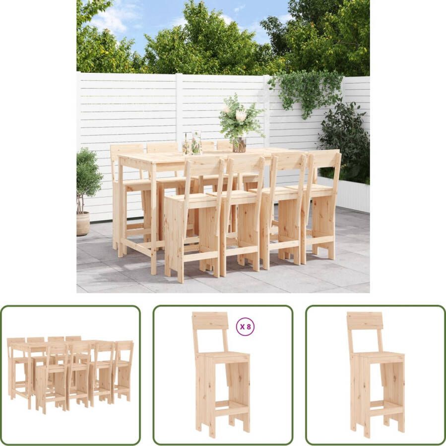 The Living Store Houten Barset Tuintafel 203.5 x 90 x 110 cm Barkruk 40 x 48.5 x 115.5 cm Massief Grenenhout