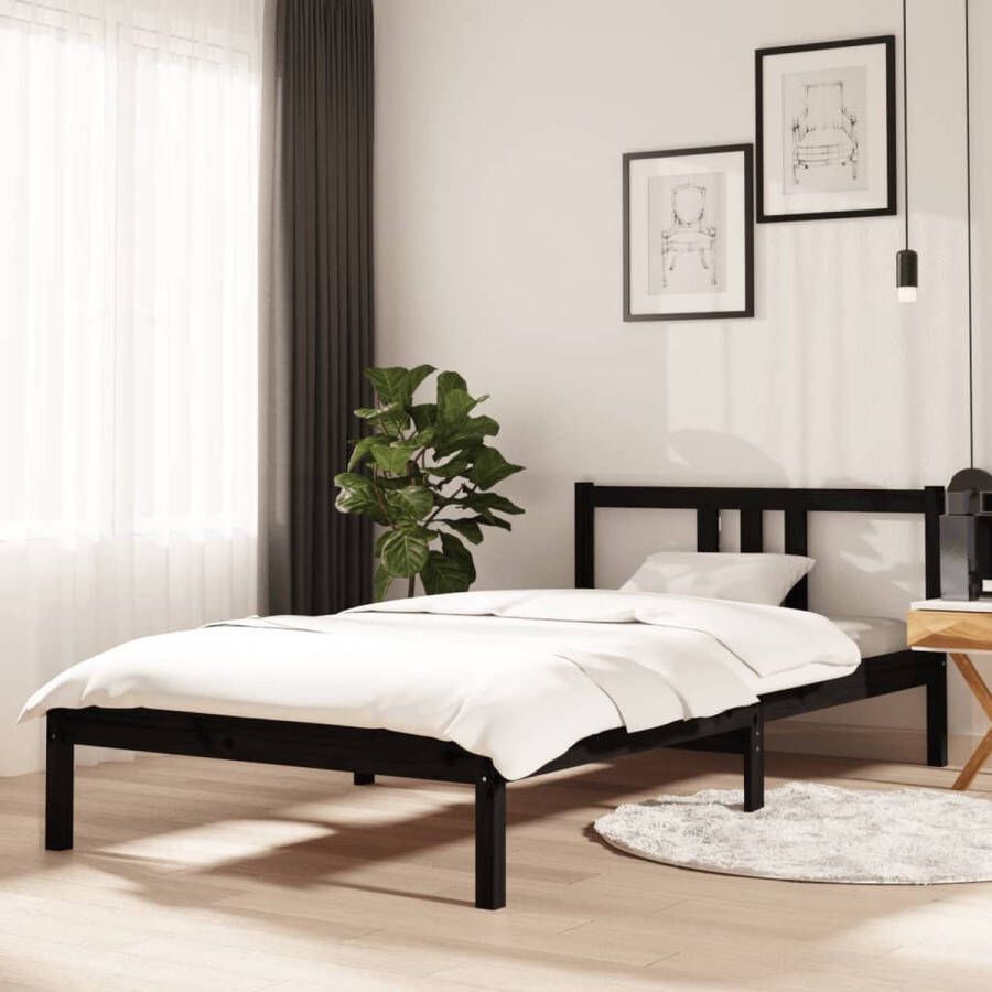 The Living Store Bedframe massief hout zwart 100x200 cm Bedframe Bedframes Bed Bedbodem Ledikant Bed Frame Massief Houten Bedframe Slaapmeubel Eenpersoonsbed Bedden Bedbodems