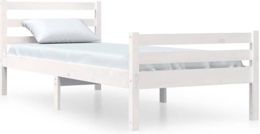 The Living Store Bedframe Grenenhout 120 x 190 cm (4FT) Wit Stabiel en comfortabel Matras niet inbegrepen