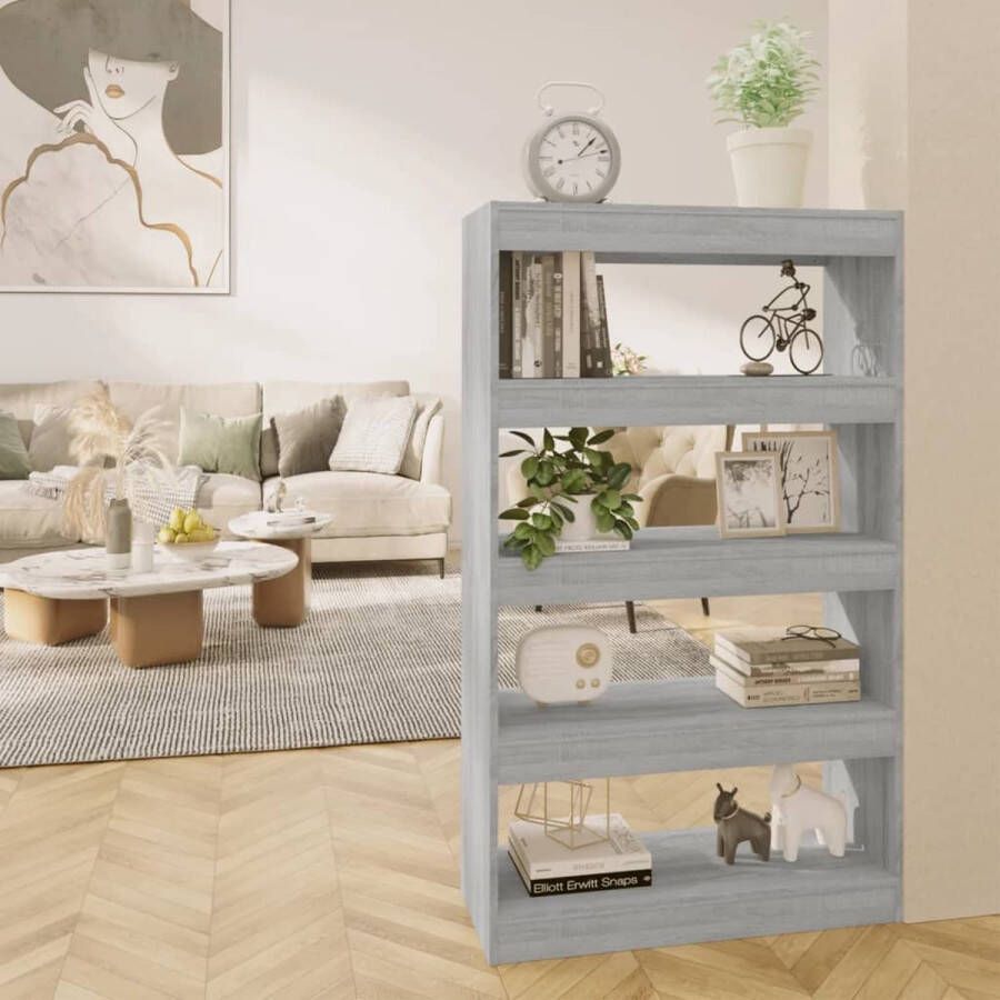 The Living Store Houten Boekenkast 80 x 30 x 135 cm Grijs Sonoma Eiken