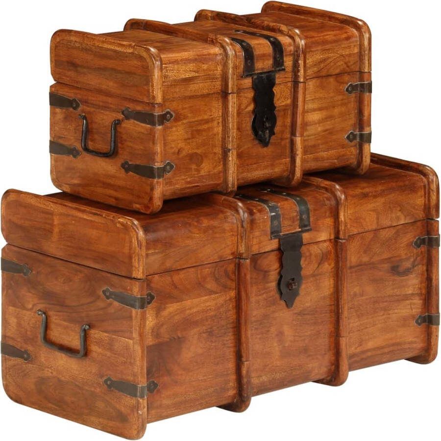 The Living Store Houten Opbergkisten Retro Stijl Massief Acaciahout Honingkleurig 70x34x36cm 50x27x29cm