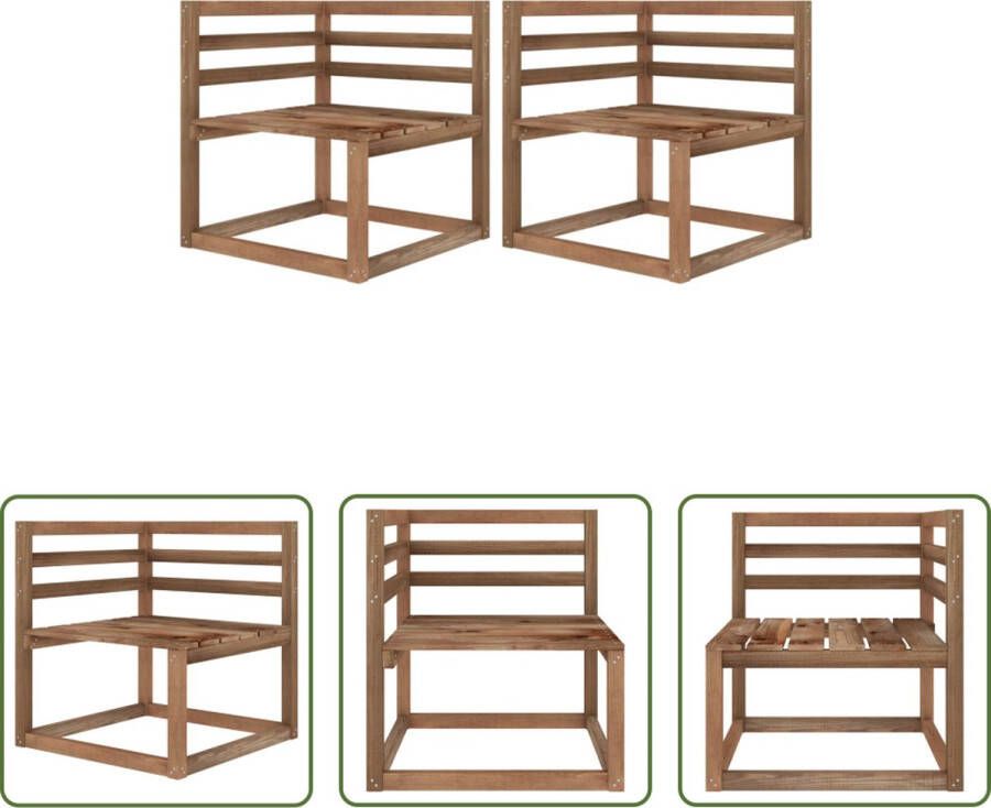 The Living Store Houten Pallet Hoekbank Set 64 x 64 x 70 cm Bruin