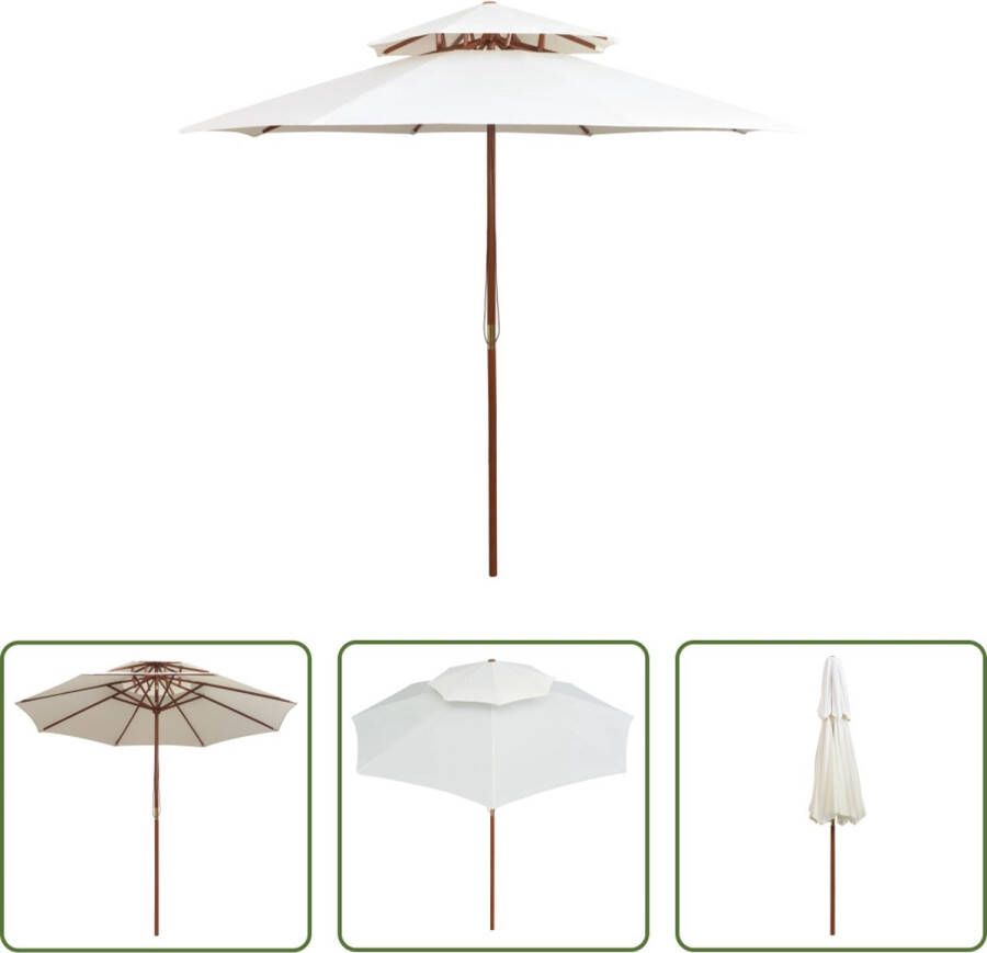 The Living Store Houten Parasol 270 x 270 cm Crèmewit UV-bestendig Hardhout Dubbeldekker luifel Enkelvoudig katrolsysteem