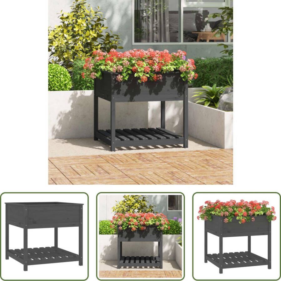 The Living Store Houten Plantenbak Massief Grenenhout 82.5 x 82.5 x 81 cm Inclusief Montagehandleiding Grijs