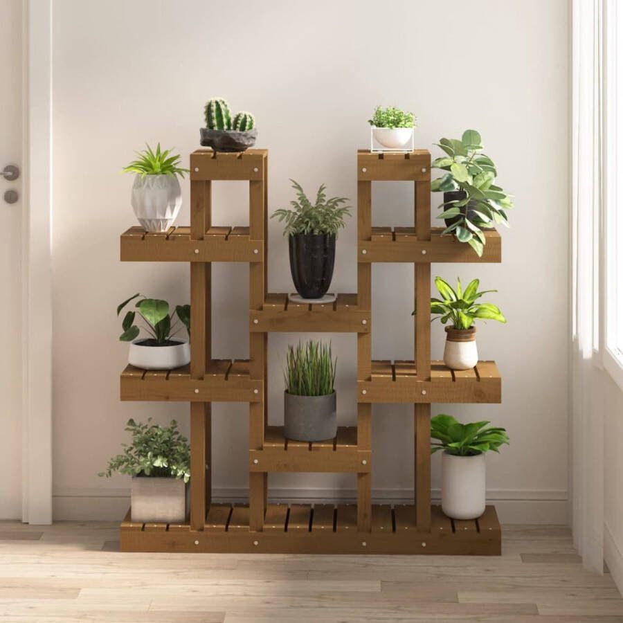 The Living Store Houten Plantenstandaard 104.5 x 25 x 109.5 cm Massief Grenenhout