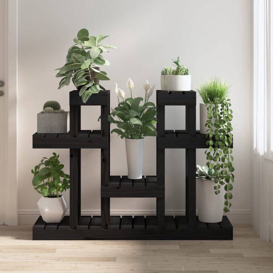 The Living Store Plantenstandaard 104-5x25x77-5 cm massief grenenhout zwart Plantenrek