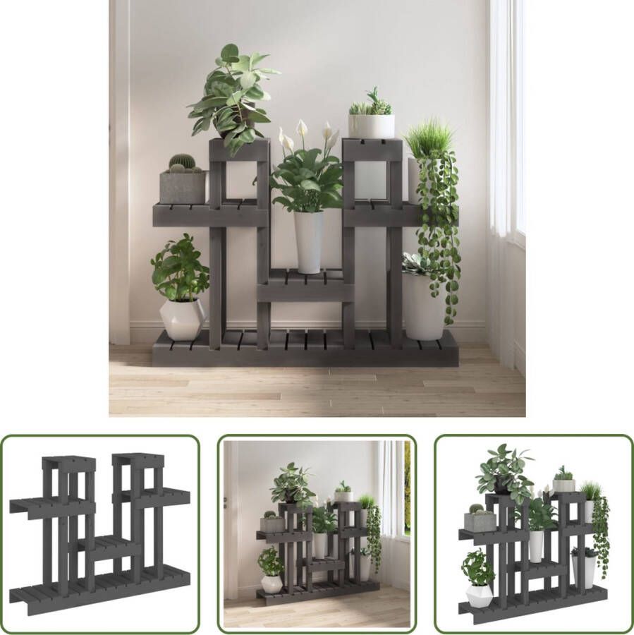 The Living Store Houten Plantenstandaard Grijs 104.5 x 25 x 77.5 cm Massief grenenhout Stabiel frame Uniek ontwerp