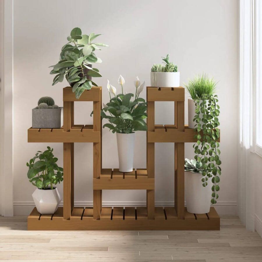 The Living Store Houten Plantenstandaard Honingbruin 104.5 x 25 x 77.5 cm Massief grenenhout