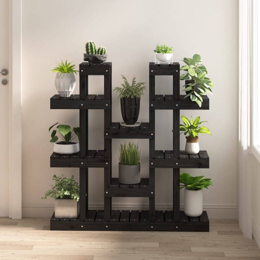 The Living Store Houten Plantenstandaard Massief Grenenhout 104.5 x 25 x 109.5 cm Zwart