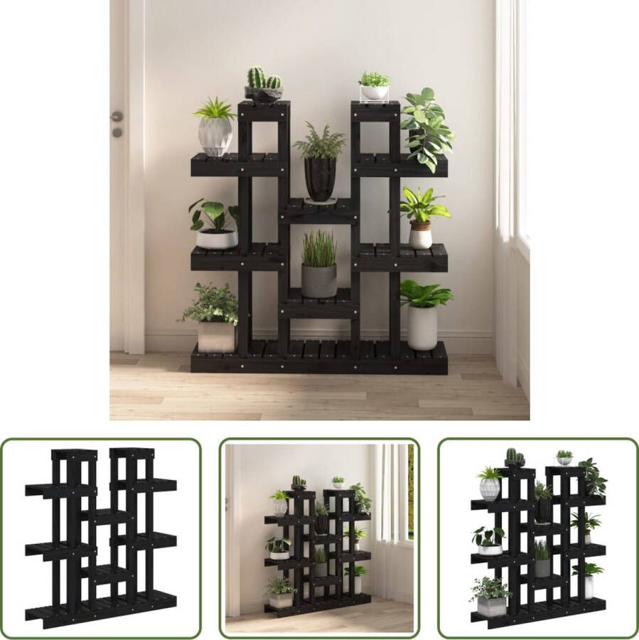 The Living Store Houten Plantenstandaard Massief Grenenhout 104.5 x 25 x 109.5 cm Zwart