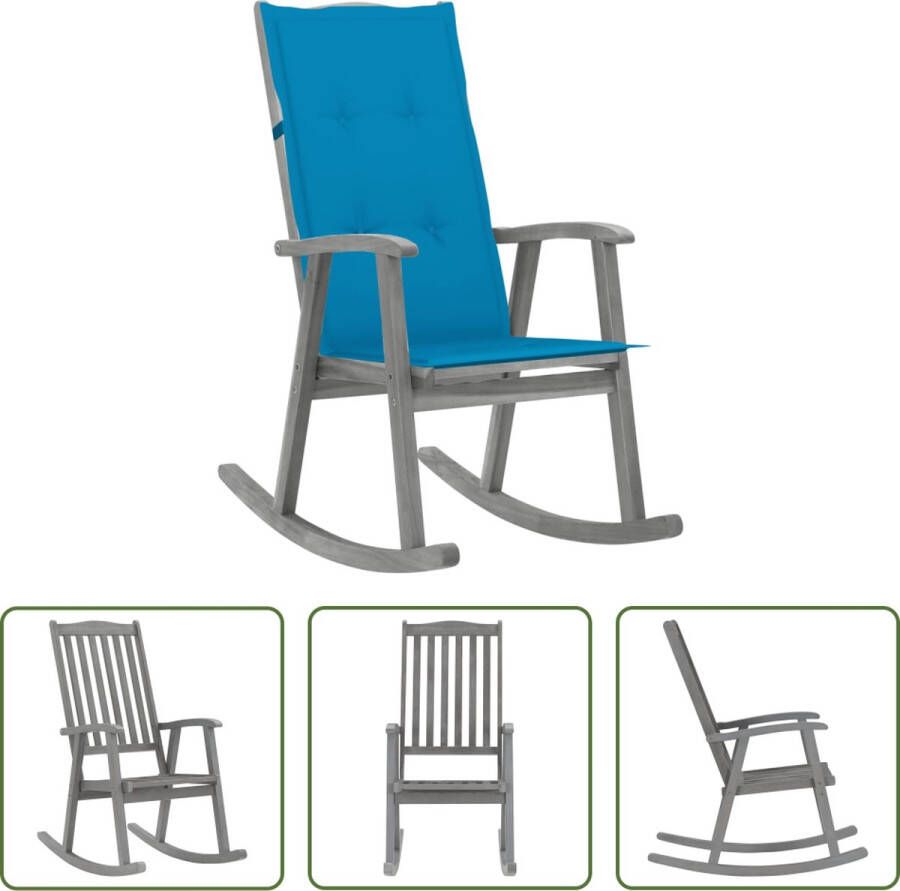 The Living Store Houten Schommelstoel Vintage Design Massief Acaciahout Weerbestendig Blauw Kussen 57 x 100 x 117 cm