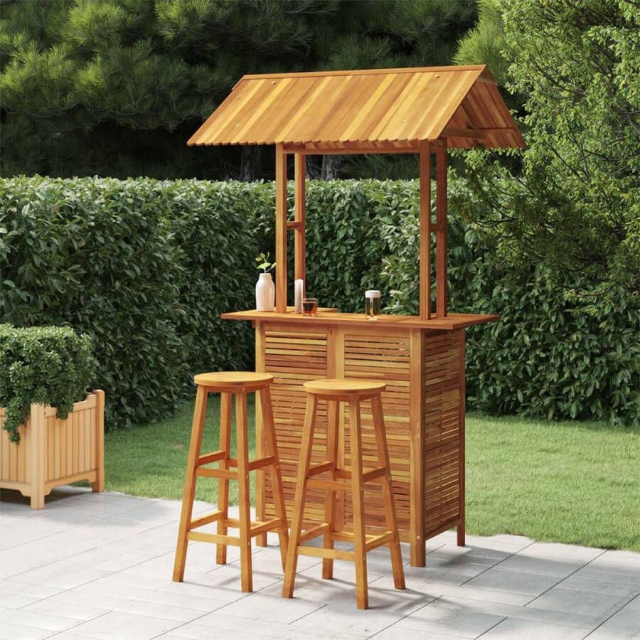 The Living Store Houten Tuinbarset Acaciahout Tuintafel 113x106x217 cm Barkrukken 34x34x76 cm