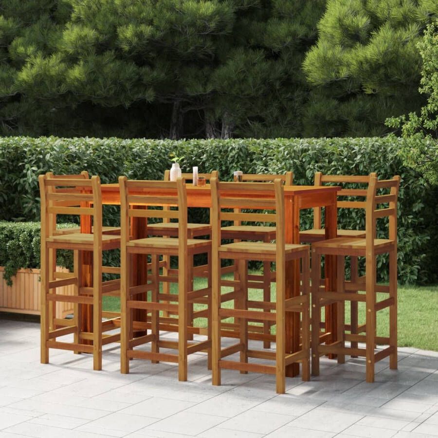 The Living Store Houten Tuinbarset Tropisch hardhout 150x70x105 cm Inclusief 8 barkrukken