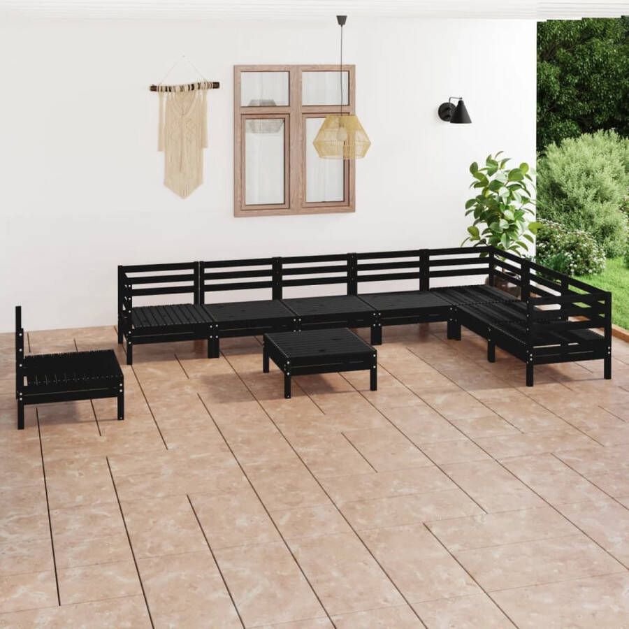 The Living Store Houten Tuinmeubelset Grenenhout Zwart Hoek middenbank- 63.5 x 63.5 x 62.5 cm Voetenbank tafel- 63.5 x 63.5 x 28.5 cm