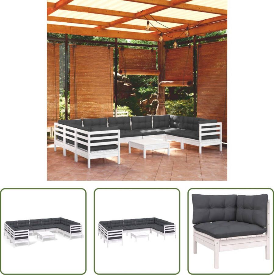 The Living Store Houten Tuinmeubelset Loungeset 63.5 x 63.5 x 62.5 cm wit antraciet massief grenenhout