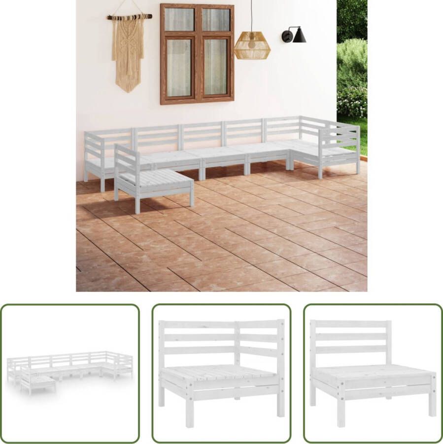 The Living Store Houten Tuinset Grenenhout Modulair Wit Hoek Middenbank- 63.5x63.5x62.5cm 3 hoekbanken 4 middenbanken